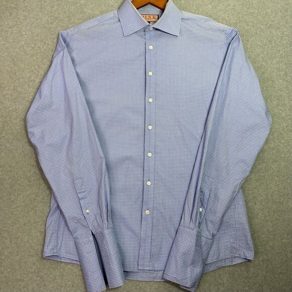 Thomas Pink Slim Fit Dress Shirt Mens 16 41cm Blue Check Long Sleeve Jermyn St - Picture 1 of 5